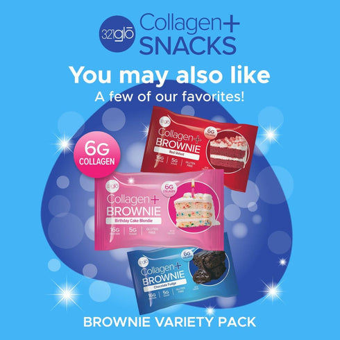 321glo Collagen Protein Brownie, Gluten Free, Low Sugar Keto Snack, 16g Protein, 6g Collagen, 12 Pack