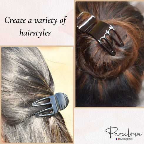Parcelona French Simply Bear Paw Medium 3” Set of 2 Celluloid Hair Claw Clips for Women and Girls - Black-Tortoise Shell