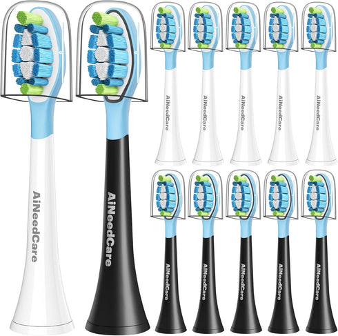 Toothbrush Replacement Heads for Philips Sonicare, 6 White and 6 Black