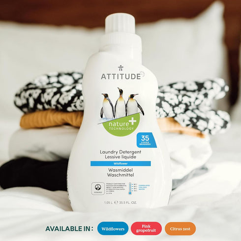 ATTITUDE Liquid Laundry Detergent, EWG Verified, 35 Loads, 35.5 Fl Oz, Vegan and Plant Based, Wildflowers