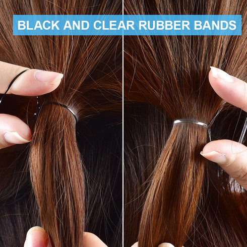 Topsy Tail Hair Tool Set, 400pcs Hair Rubber Bands, 200pcs Clear & Black Elastics, 2 Hair Loop Tools, 1 Rat Tail Comb