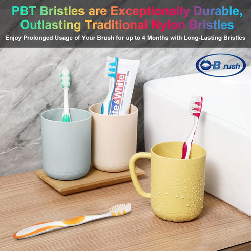 Pack 4 B Rush Extra Soft Toothbrushes for Adults -Tapered Bristles Flossing Toothbrush for Sensitive Teeth and Receding