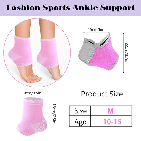 Set, 2 Prasacco Kids Ankle Brace Pairs Compression Socks & Adjustable Support Sleeves for Injury Prevention, MediumPink