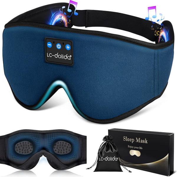 LC-dolida Sleeping Headphones Eye Mask, Wireless Music Cotton Sleep Cover with Bluetooth Headphones for Side Sleepers