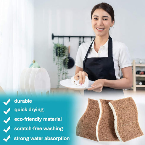 10PCS Natural Biodegradable Sponges for Dishes - Eco-Friendly Non-Scratch Kitchen Cleaning Sponge