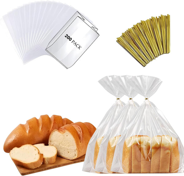 PEOKPIPLE Reusable Bread Bags for Homemade Bread & Sandwich Bread 200 Pack Clear