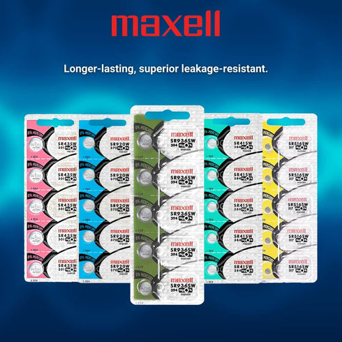 Maxell Watch Battery Button Cell SR936SW, Pack of 5 Batteries