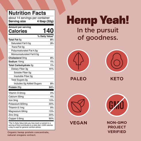 Manitoba Harvest Hemp Yeah! Organic Max Protein Powder, Unsweetened, 16oz, 20g Protein, Keto-Friendly