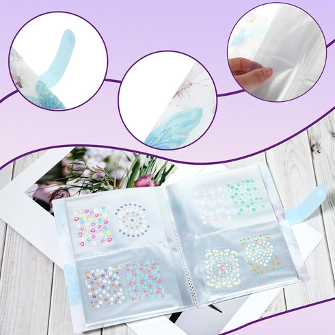 Nail Art Sticker Storage Book, 144 Slots Organizer for Nail Art Stickers, Plastic Binder, Blue