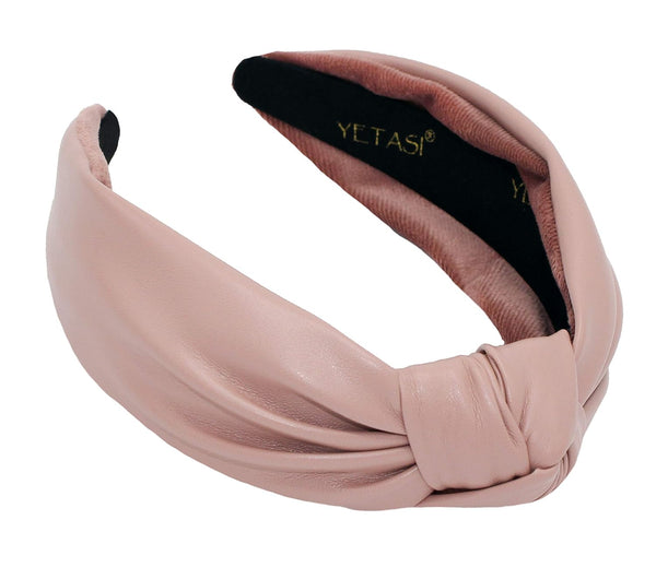 Leather Headbands for Women, Pink Trendy Knotted Headband for Women's Hair, Top Knot Fashion Designer