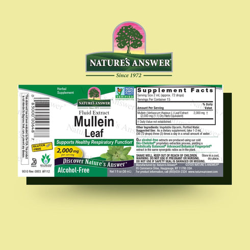 Nature's Answer Mullein Herb, 1 oz Extract, Alcohol Free, Non-GMO, Supports Respiratory Function