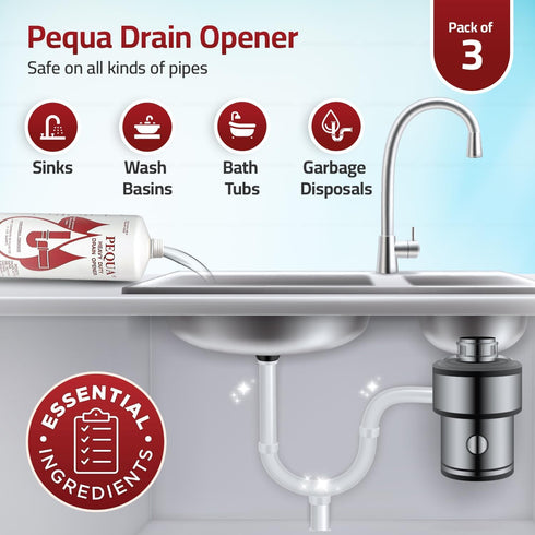 PEQUA INDUSTRIES P-10232 Heavy Duty Drain Opener, Non-Acid, Fast-Acting Formula, 32 Oz (Pack of 3)