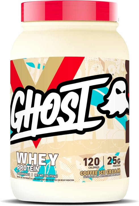 Ghost Whey Protein Powder, Coffee Ice Cream - 2LB Tub, 25G Protein - Flavored Isolate & Hydrolyzed Blend