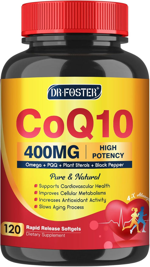 CoQ10 400mg SoftGels - Coenzyme Q10 Supplement with PQQ, Omega 3, Vitamin E for Heart & Cellular Energy, 120 Servings