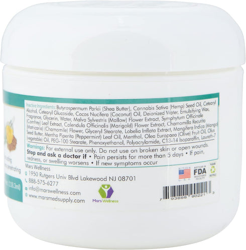MARS WELLNESS MG+ Hemp Pain Cream, 4 oz Magnesium & Arnica Cream for Muscle Pain Relief, Numbing & Healing