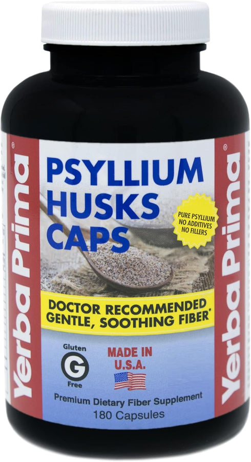 Yerba Prima Psyllium Husks Caps, 625 mg, 180 Capsules, Non-GMO Gluten Free Colon Cleansing Supplement