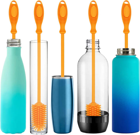 Kitchiny 12.5" Set Silicone Bottle Brush & Straw Cleaner Brush | Water Bottle Cleaner for Hydro Flasks, Tumblers