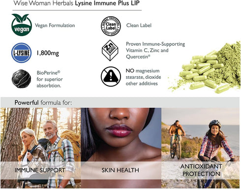 Immune 120 Count Immune Wise Woman Herbals Lysine Plus Lip - Vegetable Capsules - Clinically Proven Lip Health