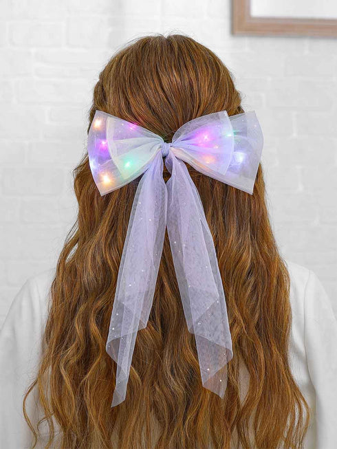 Light Up Bow Hair Clips - LED Tulle Barrettes for Women and Girls, Party Hair Accessories
