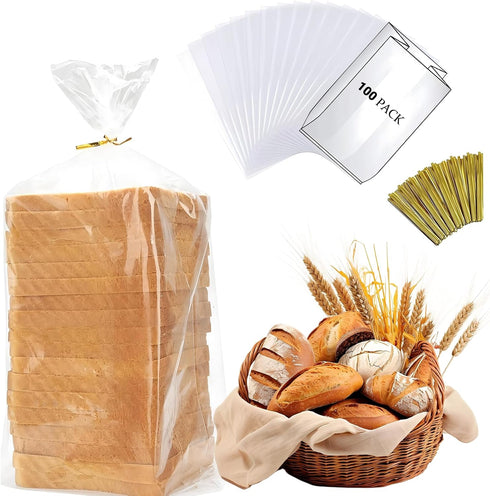 PEOKPIPLE Reusable Bread Bags for Homemade Bread & Sandwich Bread 100 Pack Clear