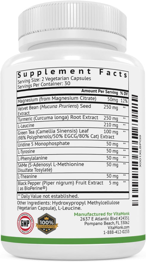 VitaMonk Dopify Dopamine Supplement with Uridine Monophosphate, Mucuna Pruriens, L-Theanine, 60 Capsules