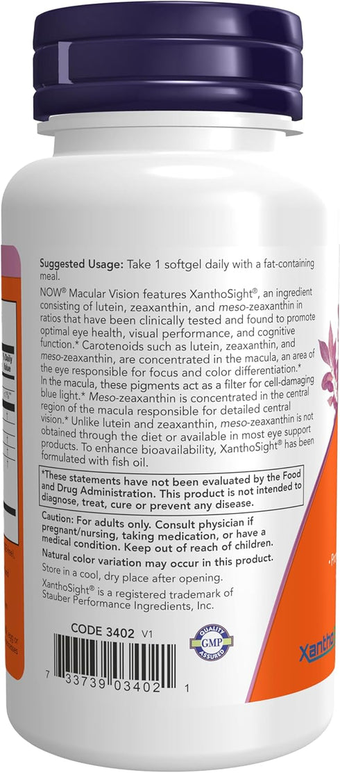 NOW Supplements, Macular Vision Softgel, Eye Health Support, 50 Softgels for Vision Care