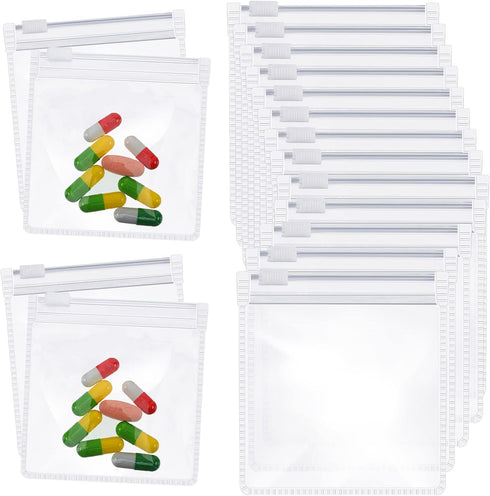 Zonon Pill Pouch Bags - Zippered Reusable Clear Plastic Bags for Travel Medicine Organizer, 24 Pieces