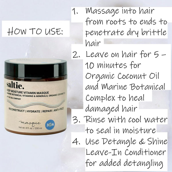 Saltie Deep Moisture Vitamin Masque, 8.5 fl oz - Marine Botanicals & Organic Coconut Oil for Anti-Frizz Repair