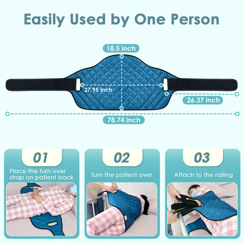 NEPPT Bedridden Patient Turning Device Belt for Bed Rails Elderly Adults Safety Bed Turner Straps to Change Diaper