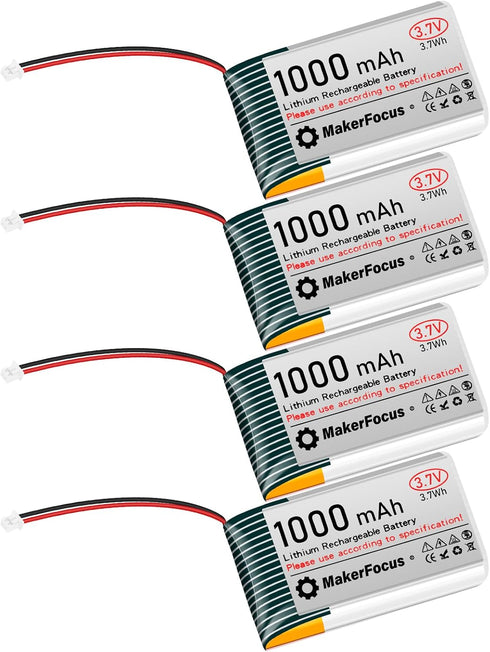MakerFocus 4pcs 3.7V Lithium Rechargeable Battery - JST1.25 Connector, 1000mAh with Protection Board