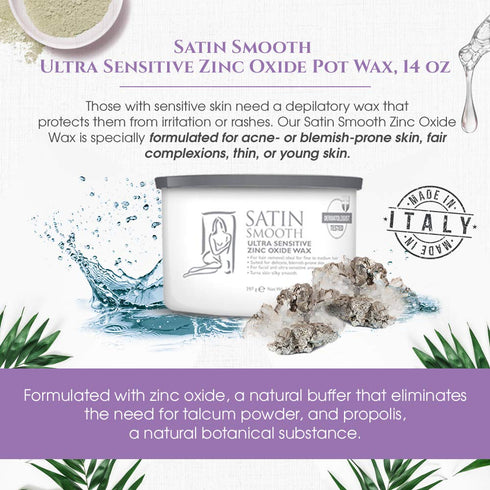 Satin Smooth Ultra Sensitive Zinc Oxide Wax, 14 oz, For Hair Removal