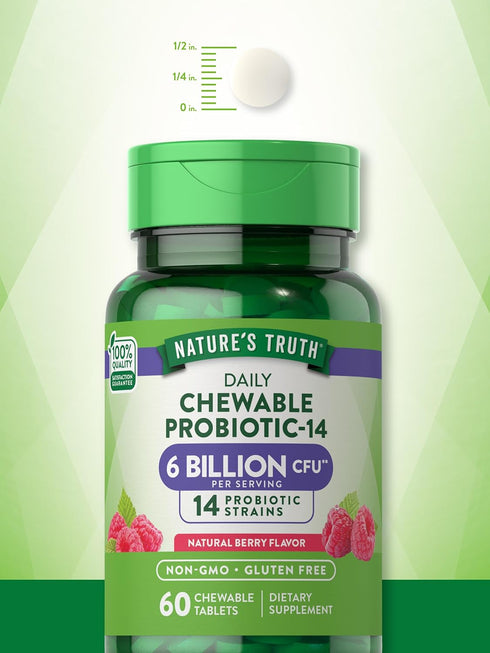 Nature's Truth Probiotic Chewable for Men and Women | 60 Count | 6 Billion CFU | 14 Strains | Berry Flavor | Non-GMO &