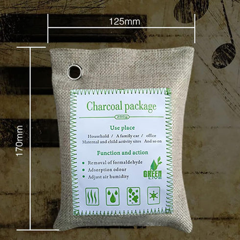 Bamboo Charcoal Bags Odor Absorber, 2 Packs 200g Charcoal Deodorizer Bags with Hooks for Home, Cars, Bathroom