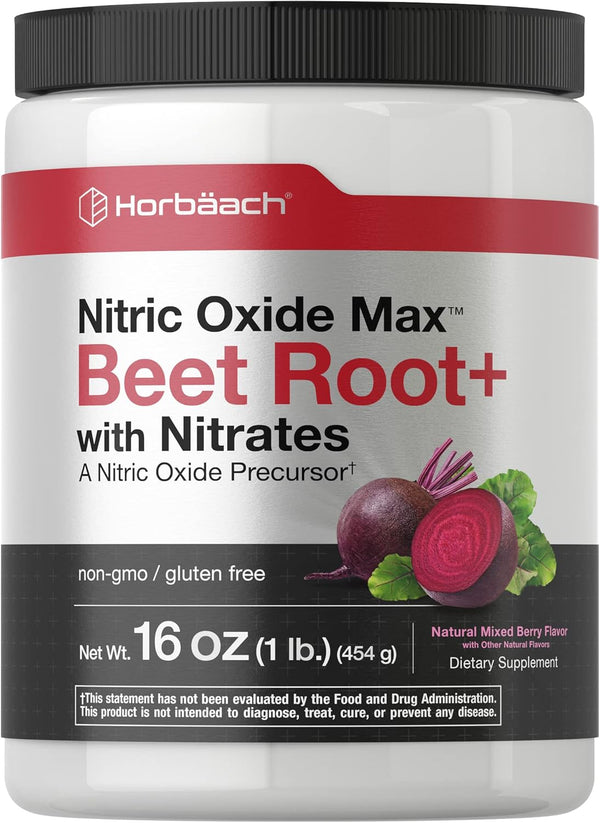 Horbaeach Nitric Oxide Beet Root Powder, 16 oz (454g), Mixed Berry Flavor, Vegan, Non-GMO, Gluten Free Supplement