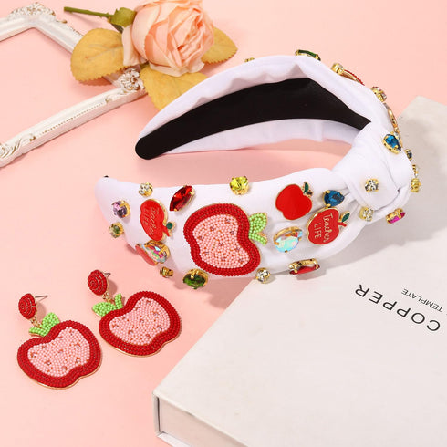 Teacher Headbands for Women Beaded Pencil Knotted Headband Embellished Crystal Rhinestone Headband Back to School Teacher Hair Accessories Outfits Teacher’s Day Appreciation Gifts