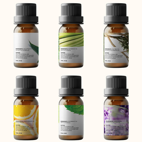 Pure Aroma Essential Oils Set, Top 6 Aromatherapy Oils Gift Set, 10ml (6 Pack)