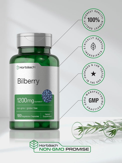 Horbaach Bilberry Fruit Extract 1200mg | 100 Capsules | Vegetarian, Non-GMO, Gluten Free Supplement
