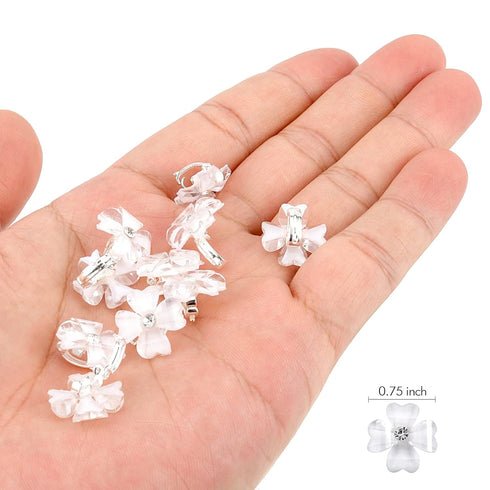 YISSION 20Pcs Mini White Flower Hair Clips with Rhinestone, Cute Decorative Hair Barrettes