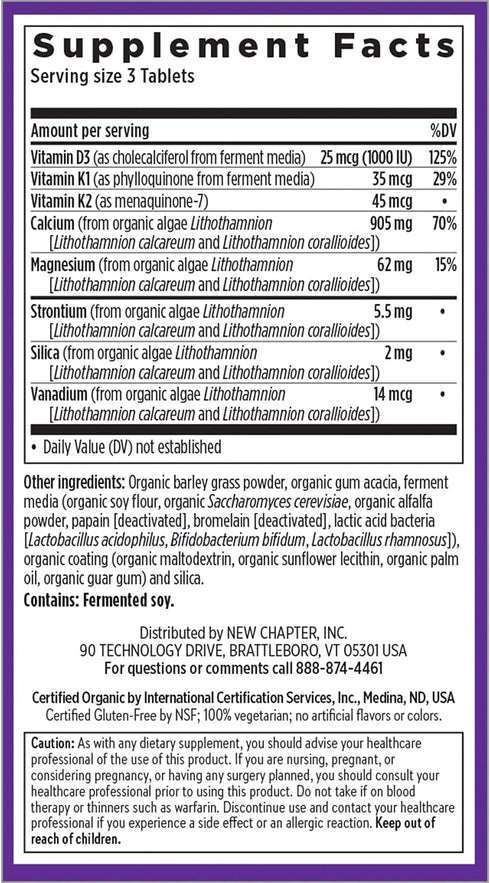 New Chapter Whole Food Calcium Supplement - Bone Strength with Vitamin K2 + D3 + Magnesium, Vegetarian, Gluten Free, 90