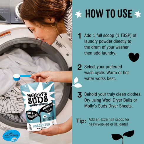Molly's Suds Original Laundry Detergent Powder | Natural for Sensitive Skin, 70 Loads, Unscented