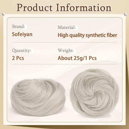 SOFEIYAN 2PCS Mini Claw Clip Hair Bun, Messy Cat Ears Extension for Women Girls, Grey