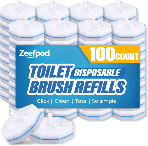 Zeefpod 100 Count Disposable Toilet Brush,Toilet Cleaner Wand Refills Compatible with Most Toilet