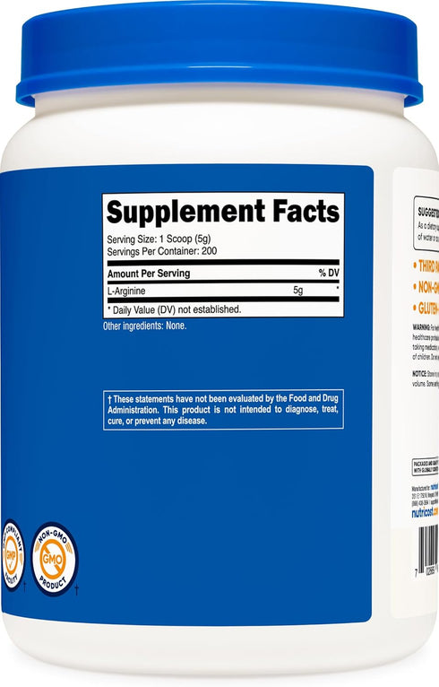Nutricost L-Arginine Powder 1KG - Pure L-Arginine, 5g Per Serving