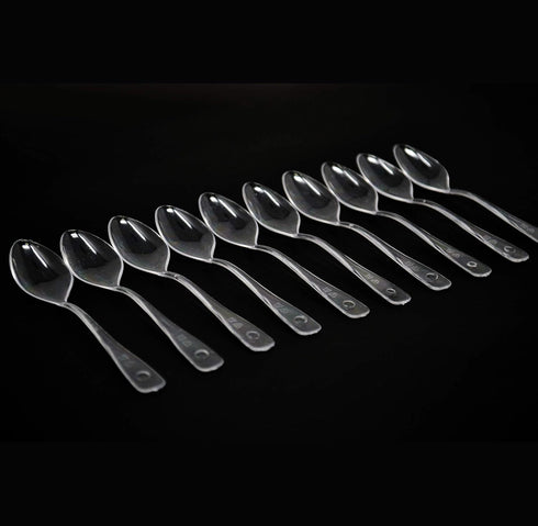 Loreso 50CT Mini Clear Plastic Dessert Spoons for Tasting Party, Ice Cream, Small Catering Supplies - Reusable BPA Free