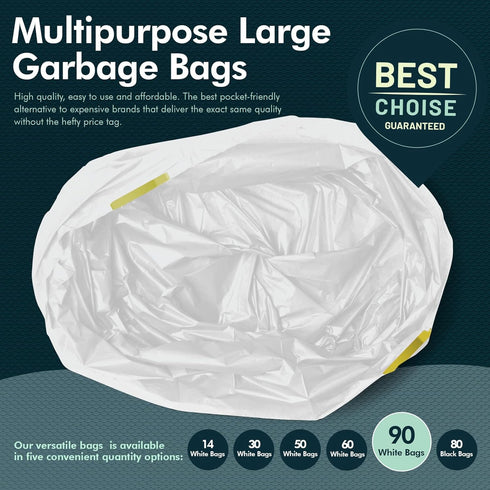 PAMI Tall 13-Gallon Kitchen Drawstring Trash Bags, 90-Pack, White, Extra-Strong Plastic Garbage Bags for Kitchen