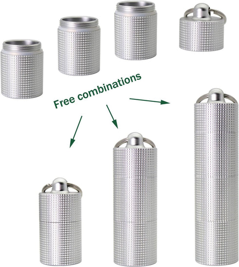 PPFISH Portable Daily Pill Case, 3 Compartments Anti-Skid Aluminum Alloy Waterproof Pill Box Dispenser, Keychain Holder