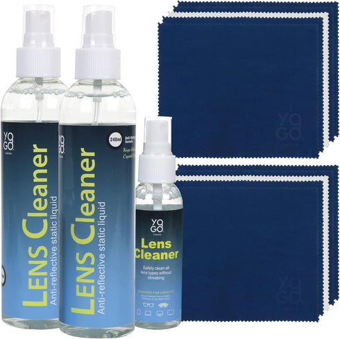 Yogo Vision Lens Cleaner Spray 2 8oz + 1 2oz Eyeglass Cleaner, 10 Microfiber Cloths Kit Safe for Eyewear