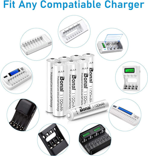 BONAI 1100mAh AAA Rechargeable Batteries 24 Pack 1.2V Ni-MH