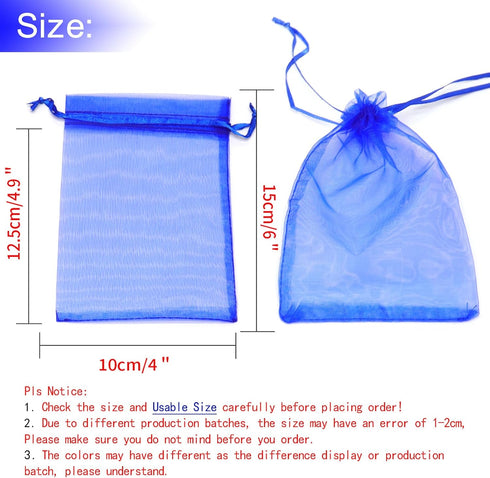 50Pcs Organza Bags - 4x6 Inches - Royal Blue Sheer Drawstring Baby Shower Favor Bags - Wedding Candy Gift Pouches