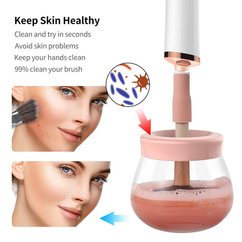 Senbowe Upgraded Makeup Brush Cleaner and Dryer Machine, Electric Automatic Brush Spinner with 8 Size Rubber Collars